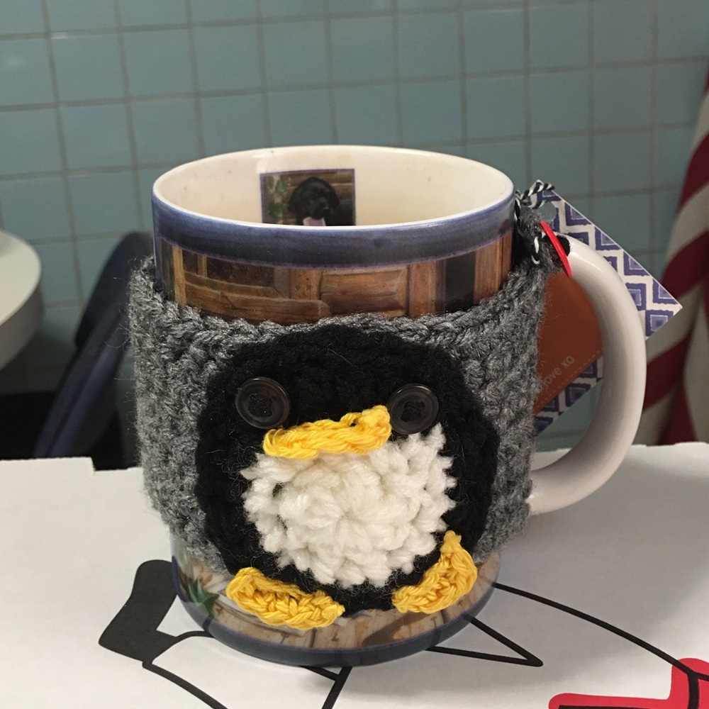 HANDMADE Dark Heather Gray Crocheted Penguin Mug Cozy